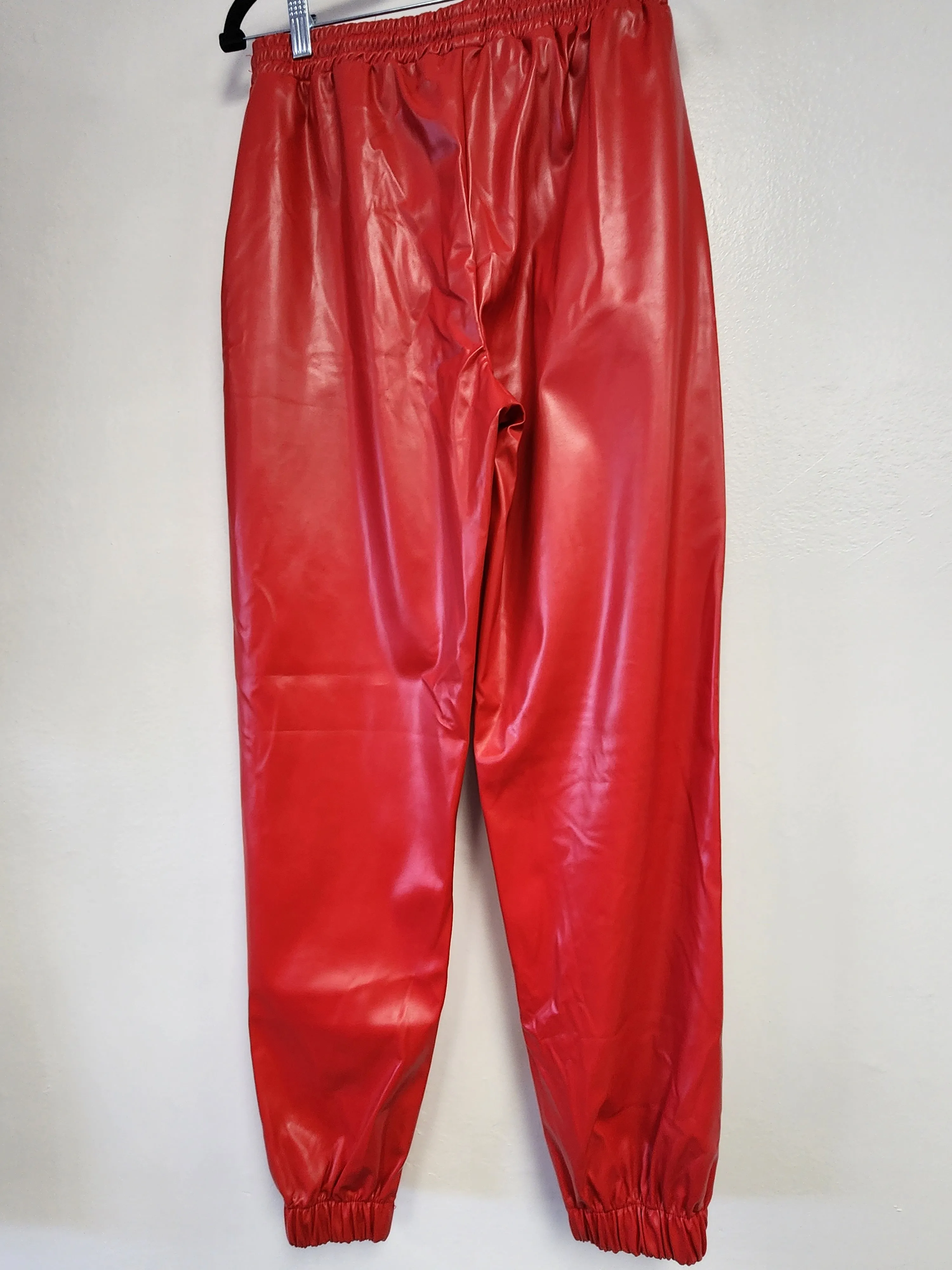 - Women's Solid Color Faux Leather Drawstring Pants