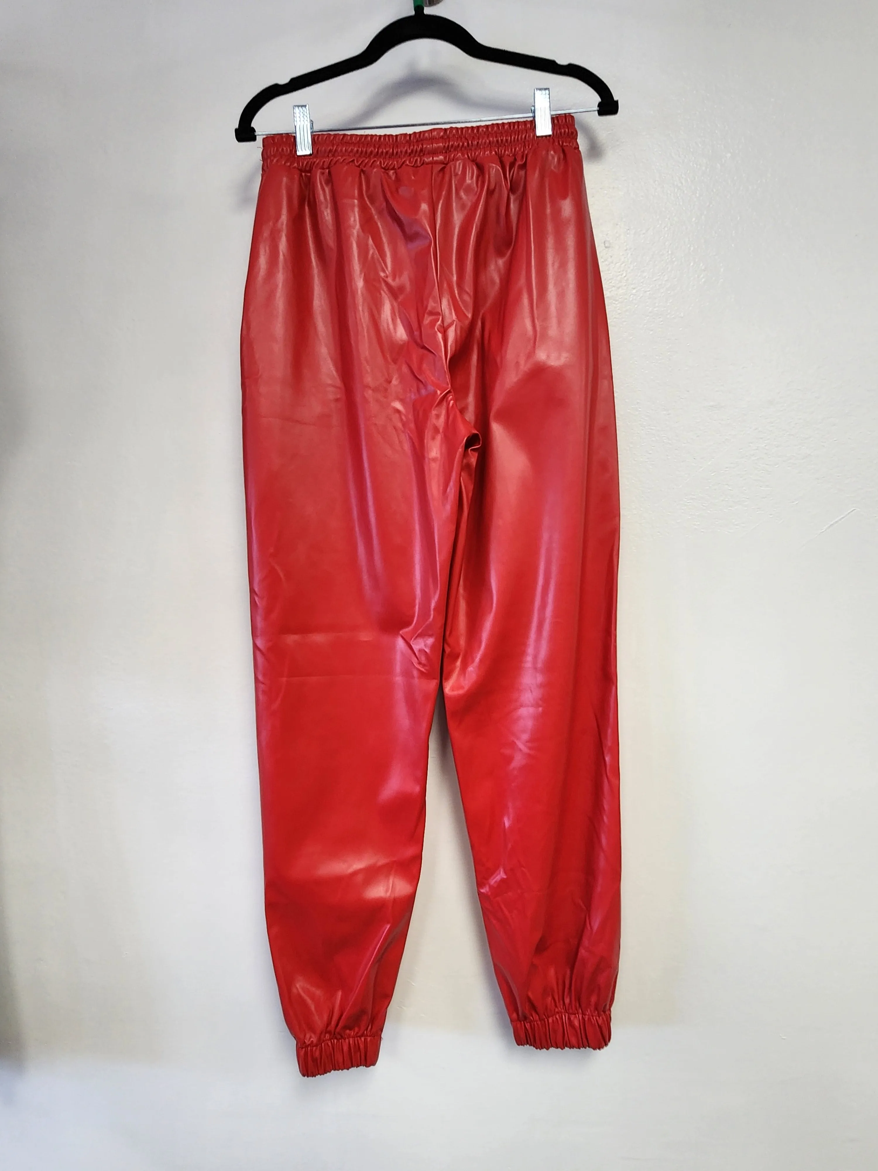 - Women's Solid Color Faux Leather Drawstring Pants