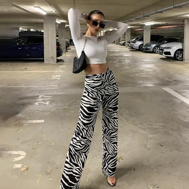 2021 Women's  Zebra Print Wide Leg Pants Sizes S - L