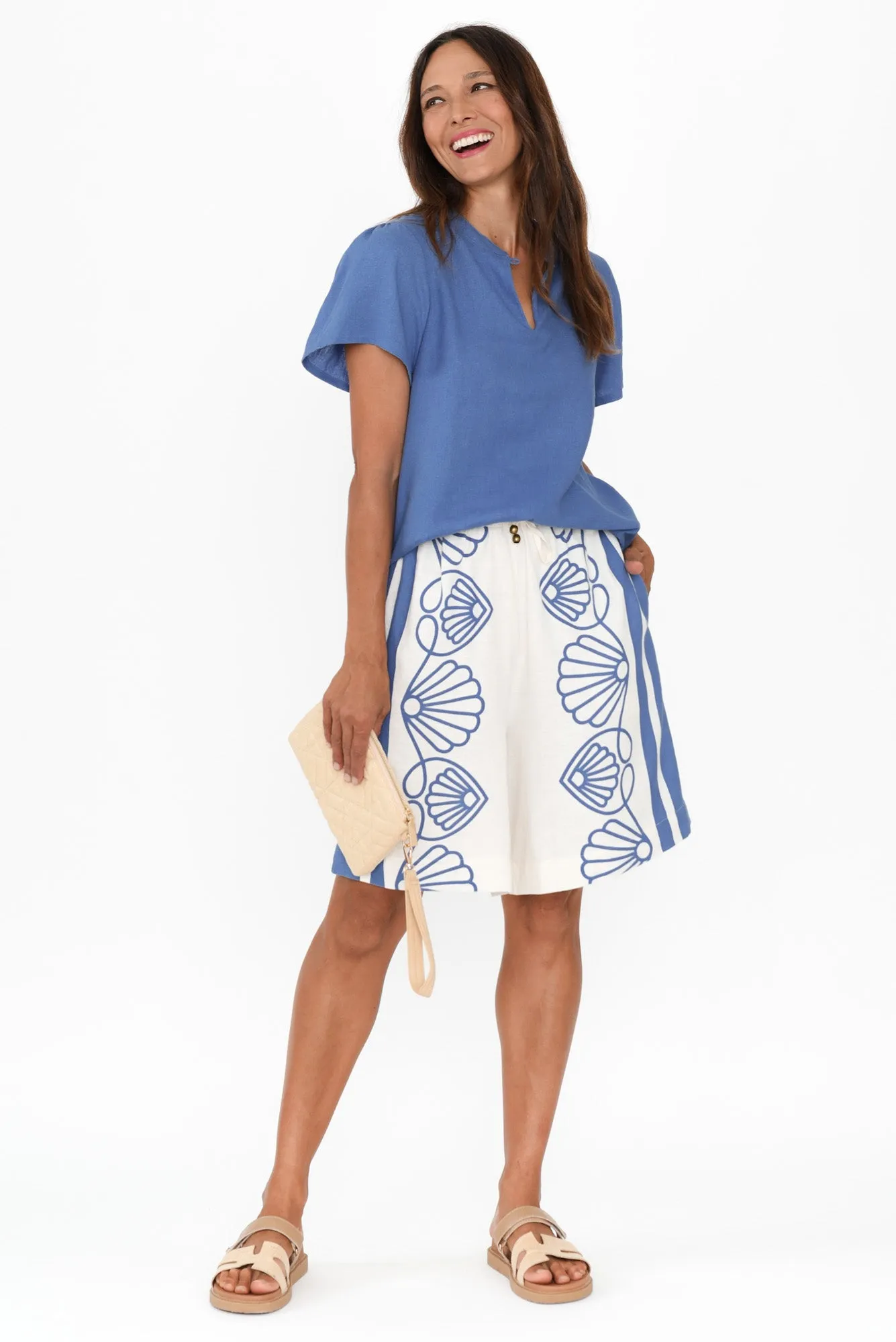 Aphrodite Blue Seashell Linen Shorts