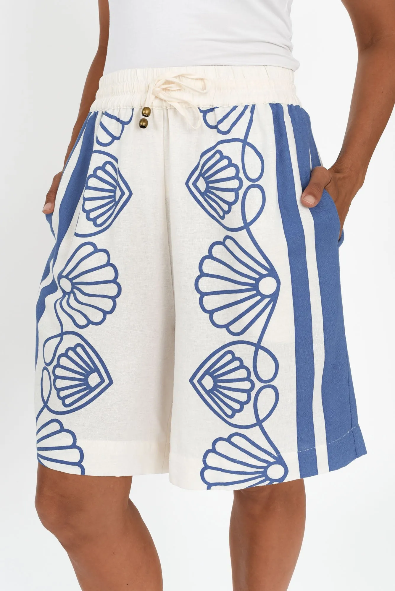 Aphrodite Blue Seashell Linen Shorts