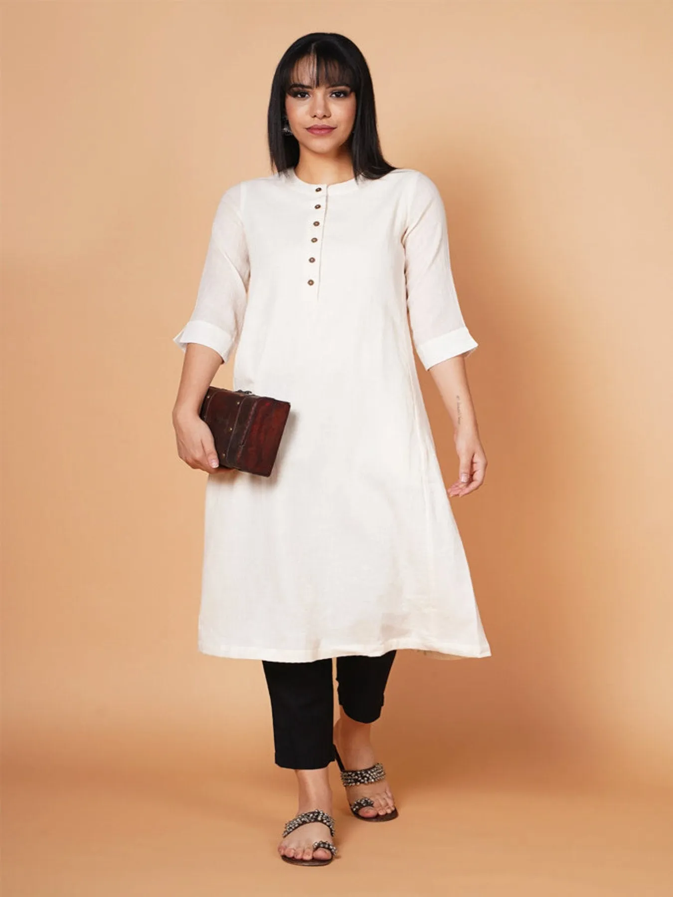 Barara Ivory Solid A-line Kurta