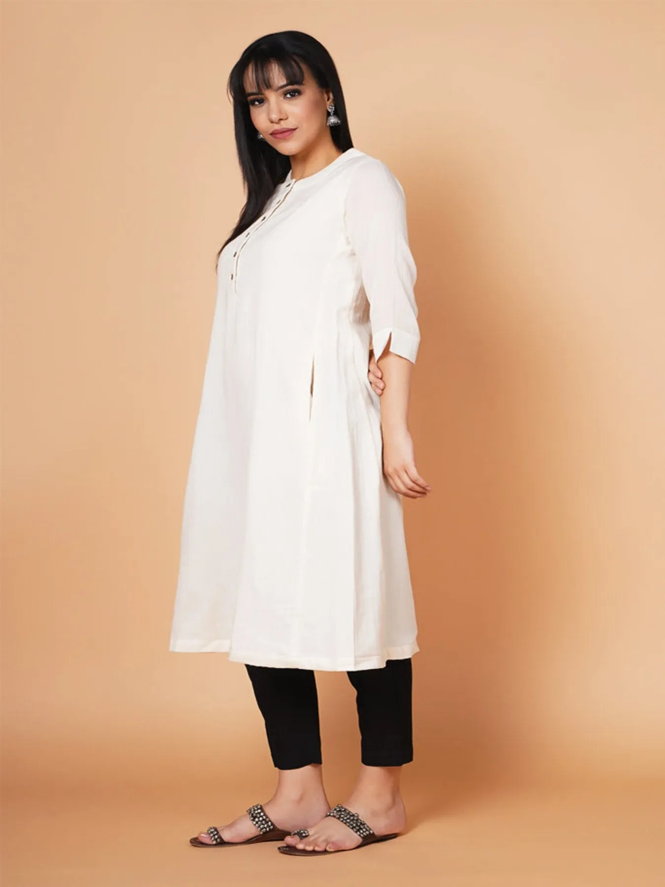 Barara Ivory Solid A-line Kurta