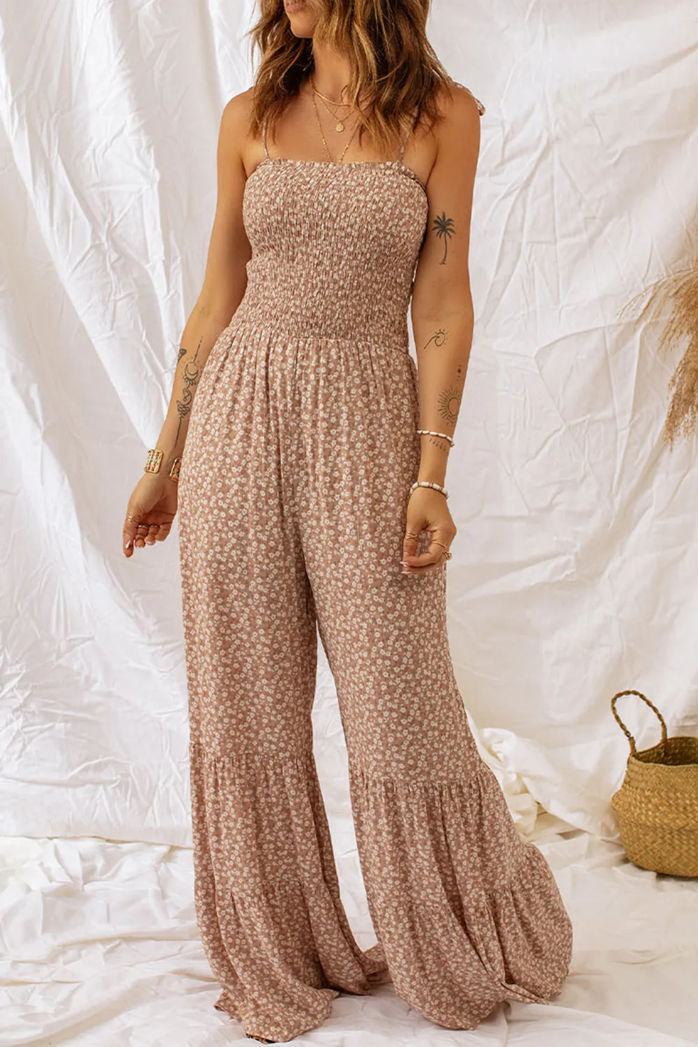 Blooms & Beauty: Floral Spaghetti Strap Wide Leg Jumpsuit