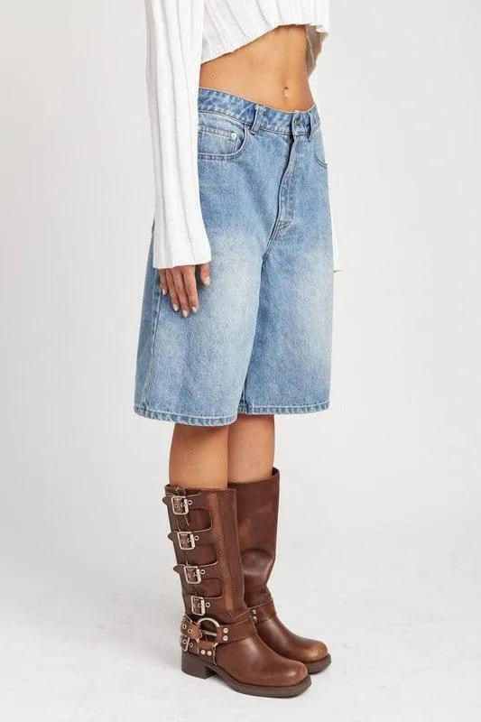 Blue Denim Bermuda Shorts Culottes