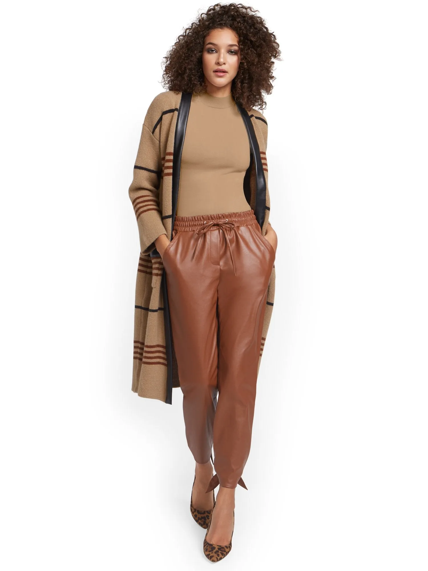 Bow-Accent Faux-Leather Jogger Pant