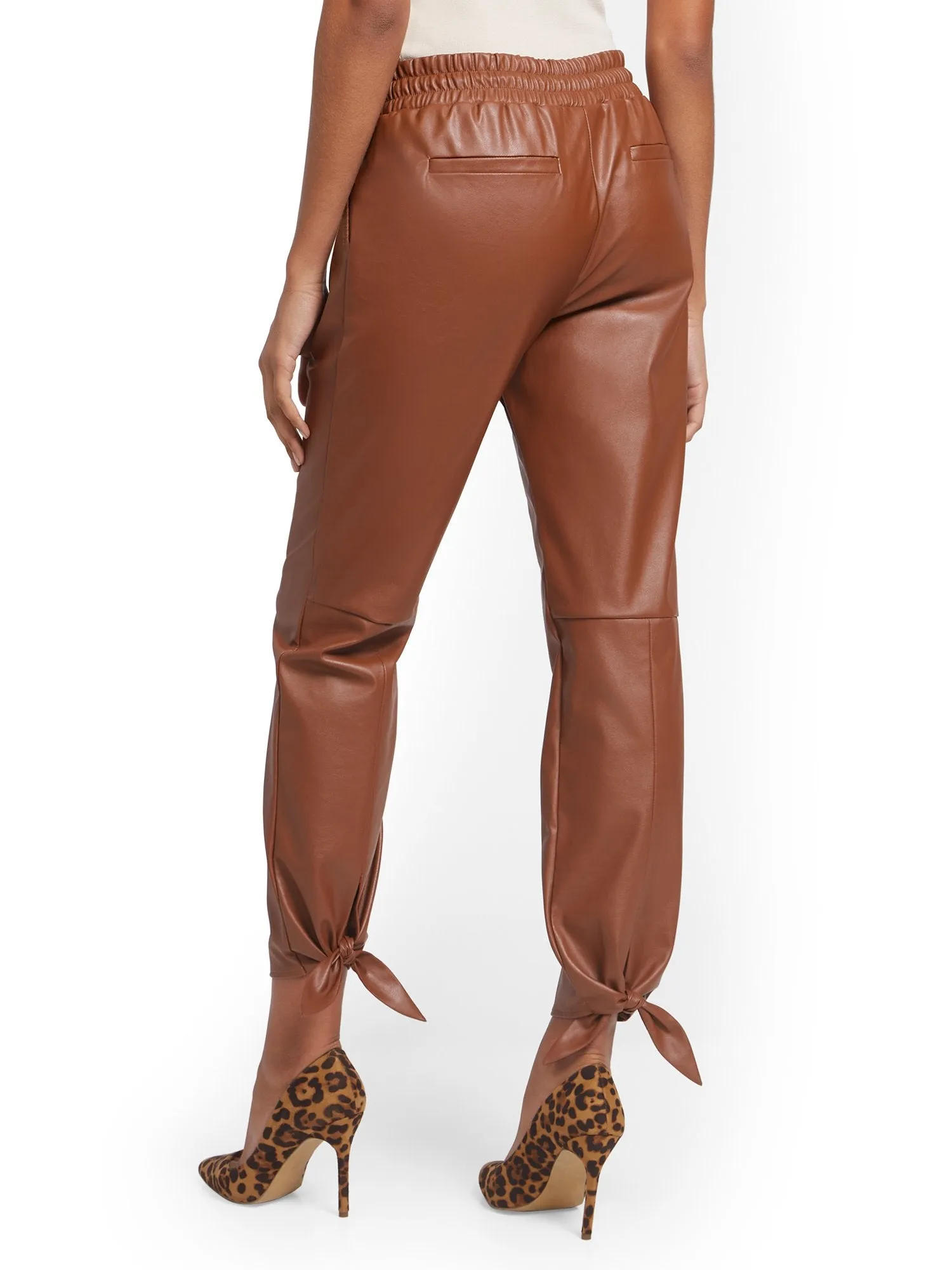 Bow-Accent Faux-Leather Jogger Pant