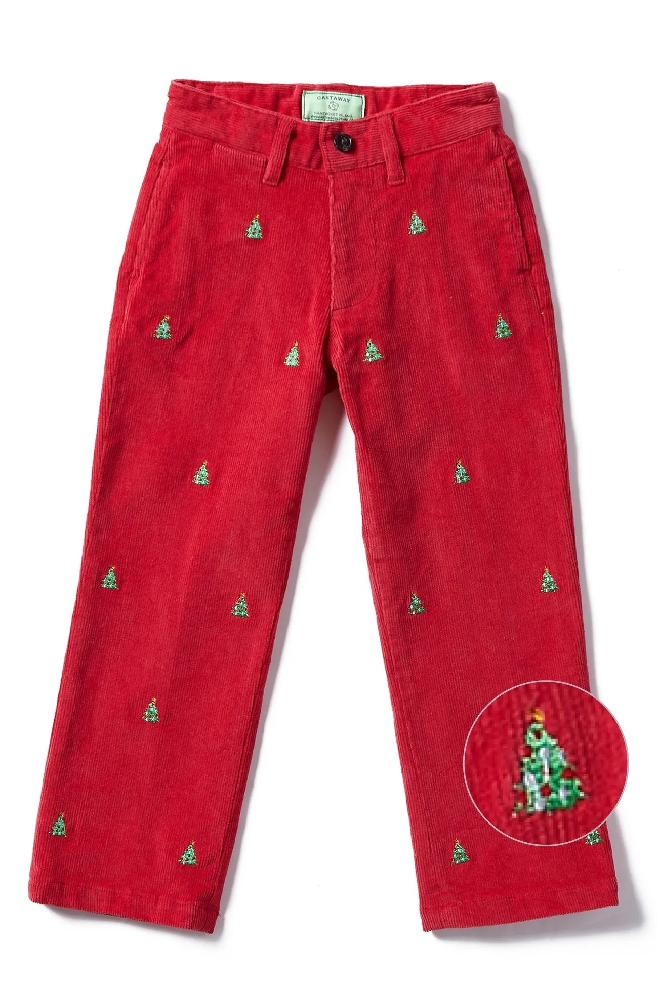 Boys Beachcomber Corduroy Pant Crimson with Christmas Tree