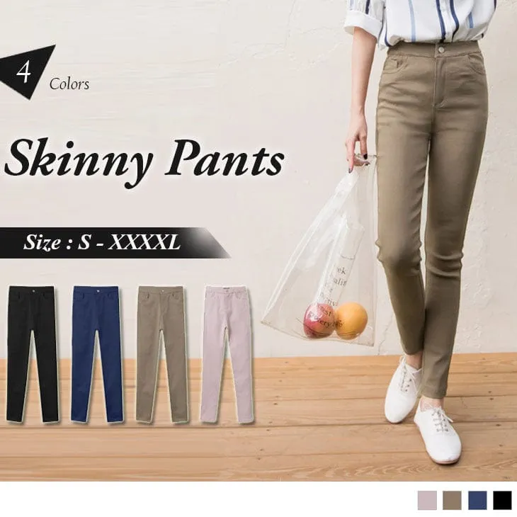 BUCKLE WAIST SLIM PLAIN SKINNY PANTS