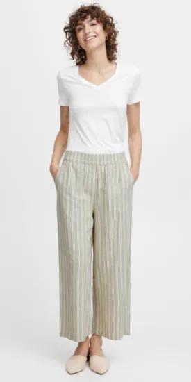 B.Young Linen Blend Cropped Pants, neutral stripe