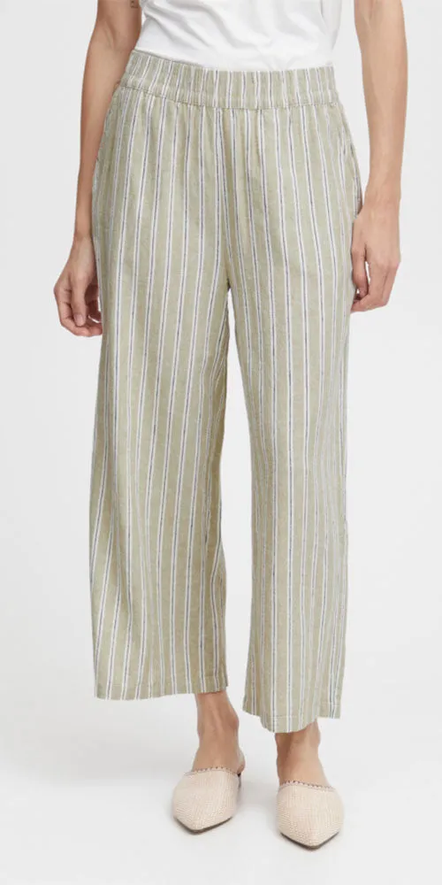 B.Young Linen Blend Cropped Pants, neutral stripe