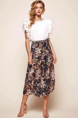 Constance Wide Leg Ruffle Pants Navy Print