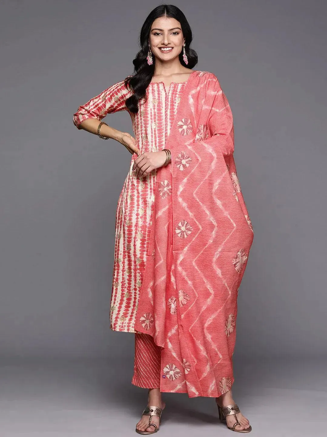 Coral Printed Rayon Straight Kurta With Trousers & Dupatta