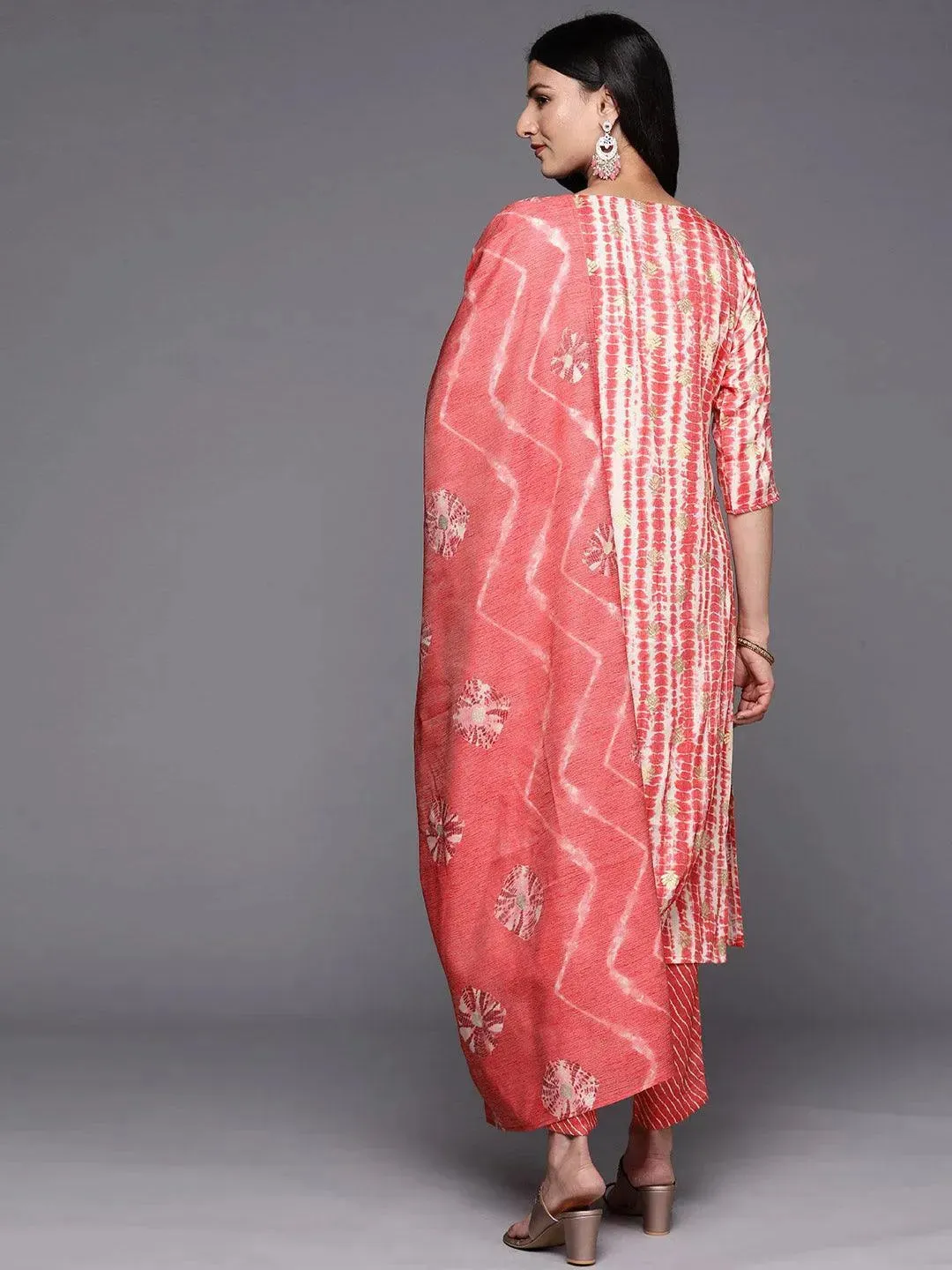 Coral Printed Rayon Straight Kurta With Trousers & Dupatta