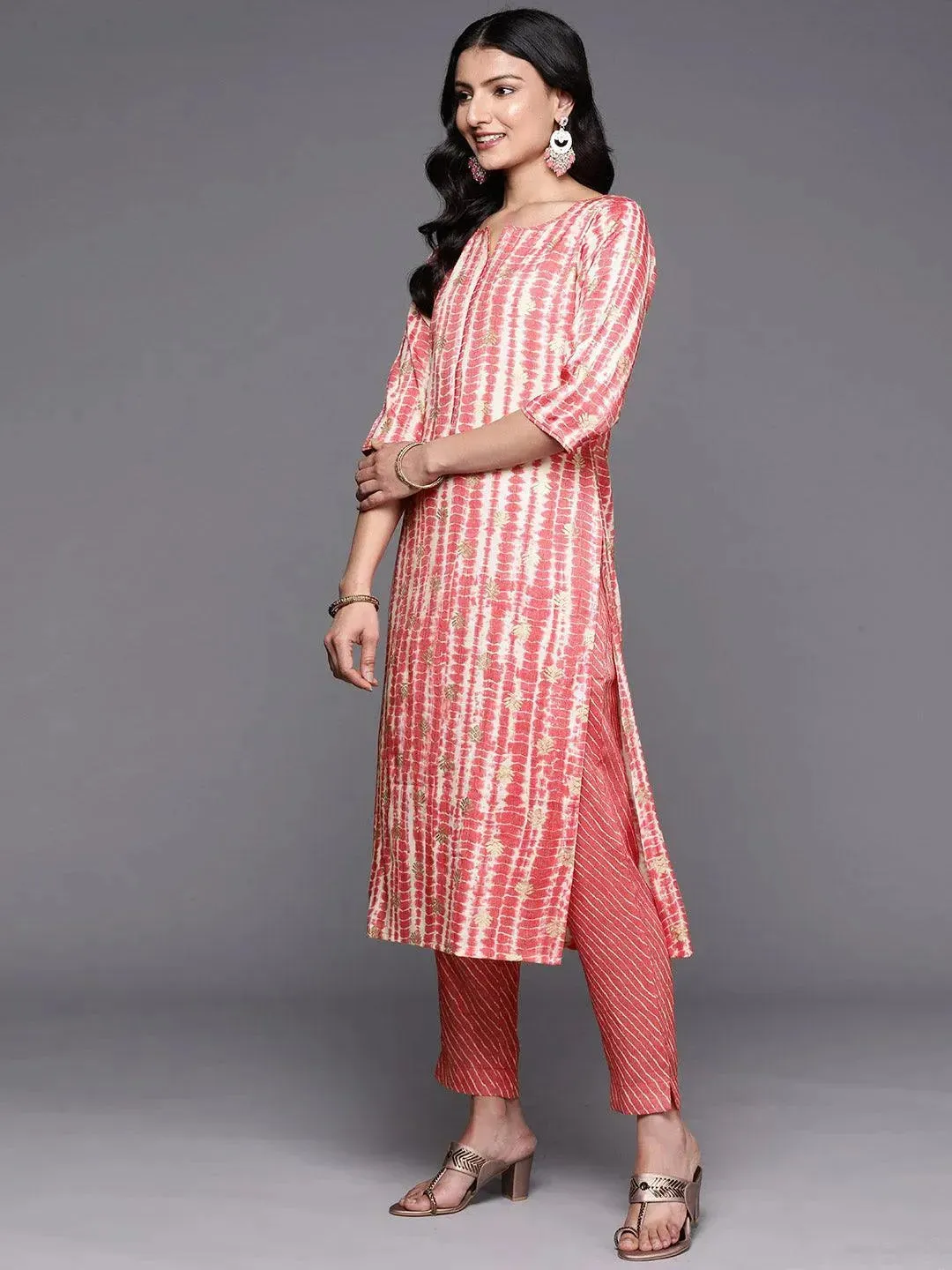 Coral Printed Rayon Straight Kurta With Trousers & Dupatta