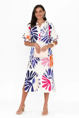 Dorothea Cream Abstract Linen Blend Dress