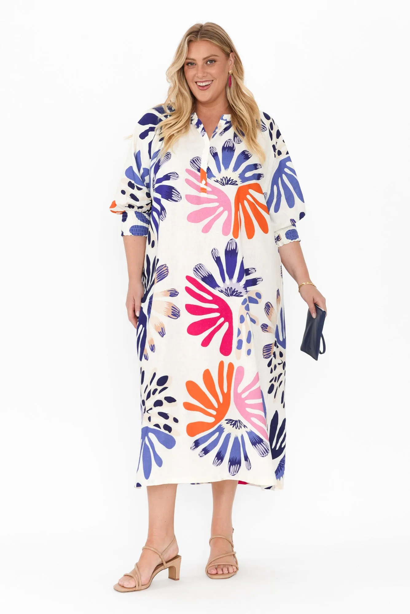 Dorothea Cream Abstract Linen Blend Dress