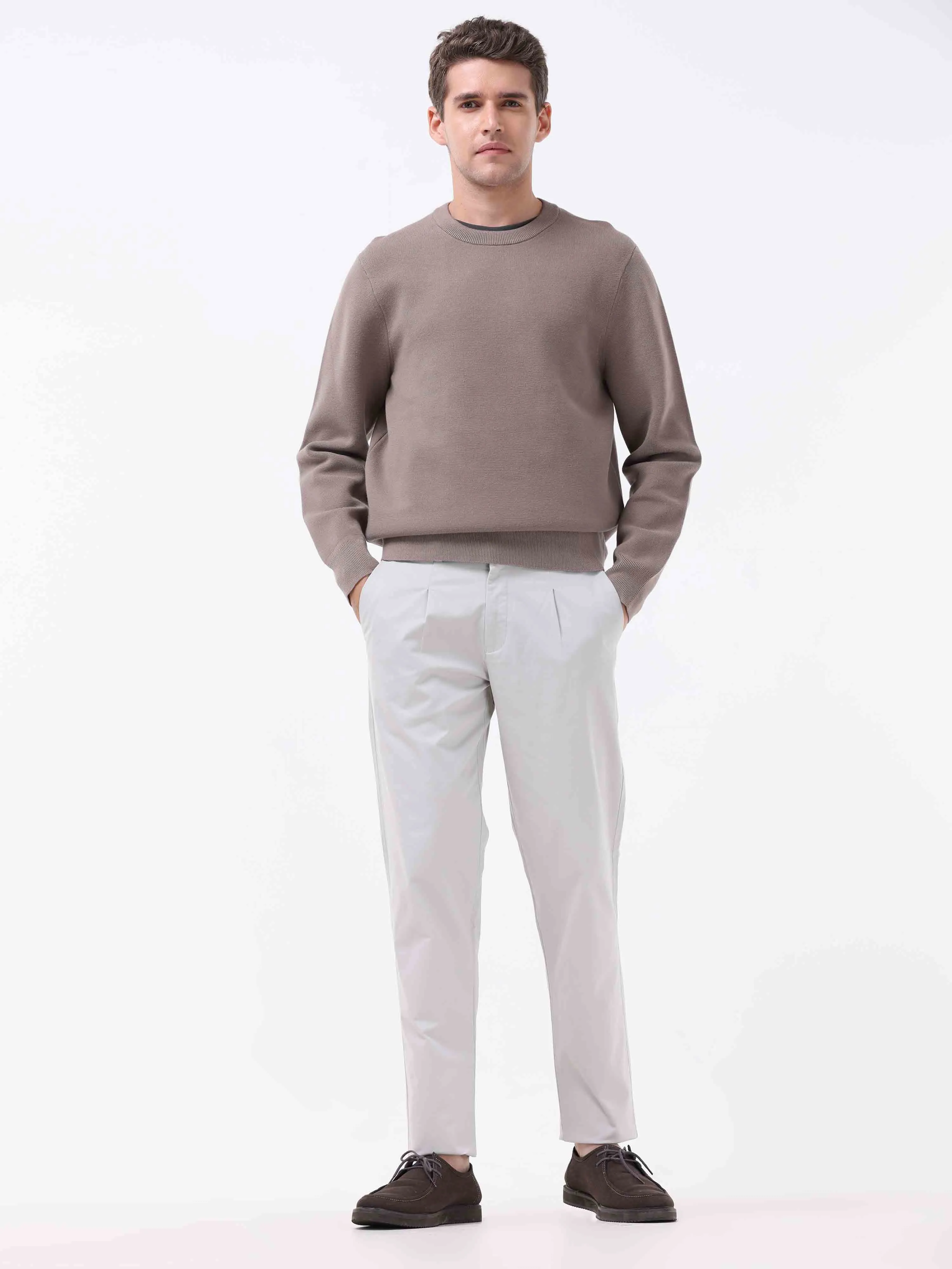 Essential Pleated Powder White Fine Twill Pant