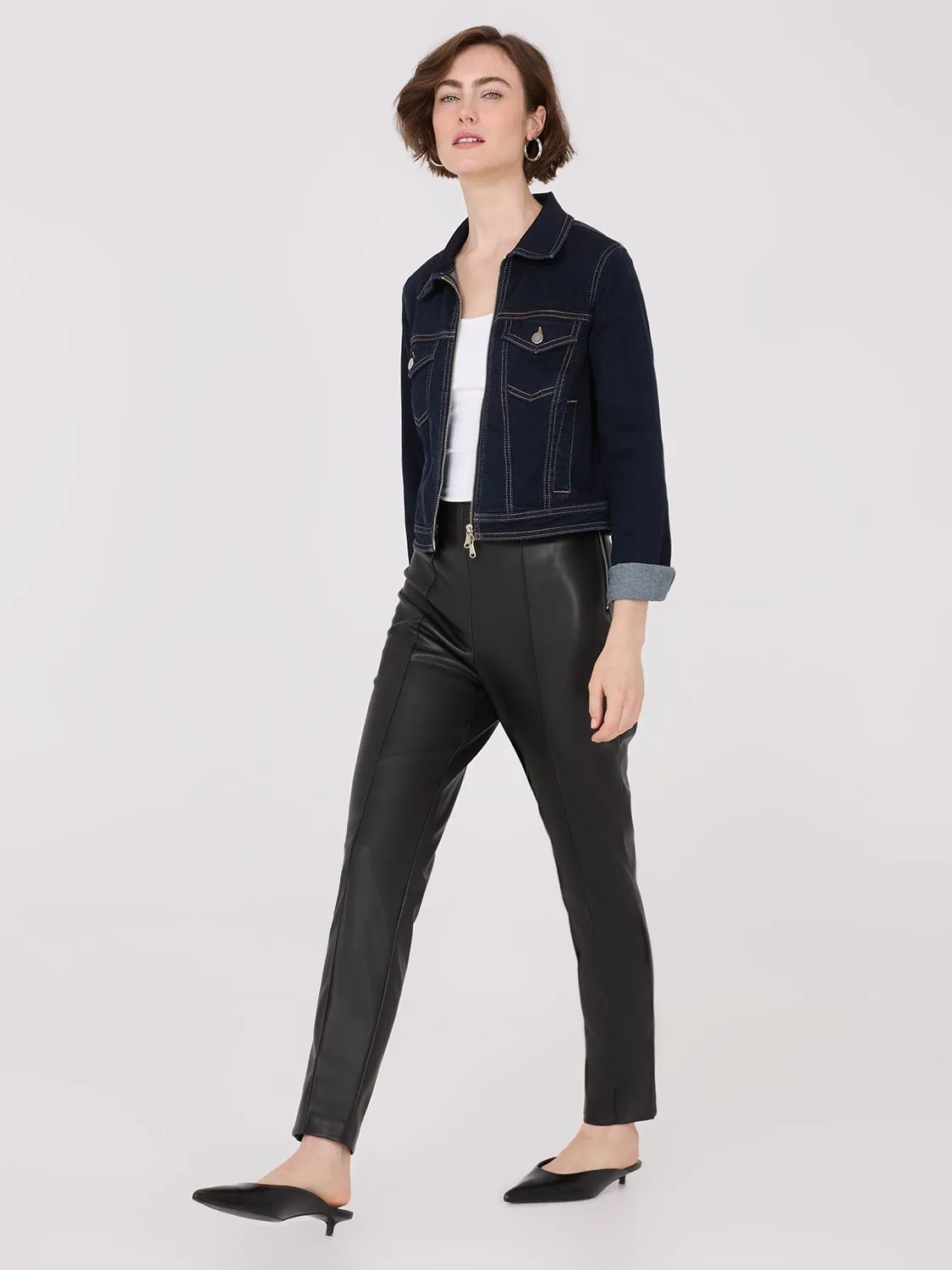 Faux Leather Front Pintuck Pants