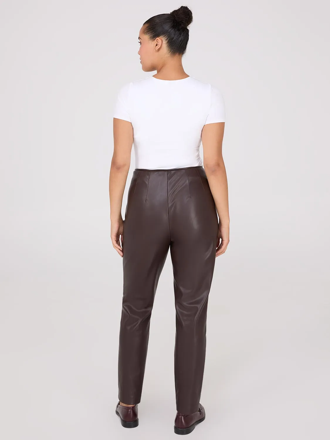 Faux Leather Front Pintuck Pants