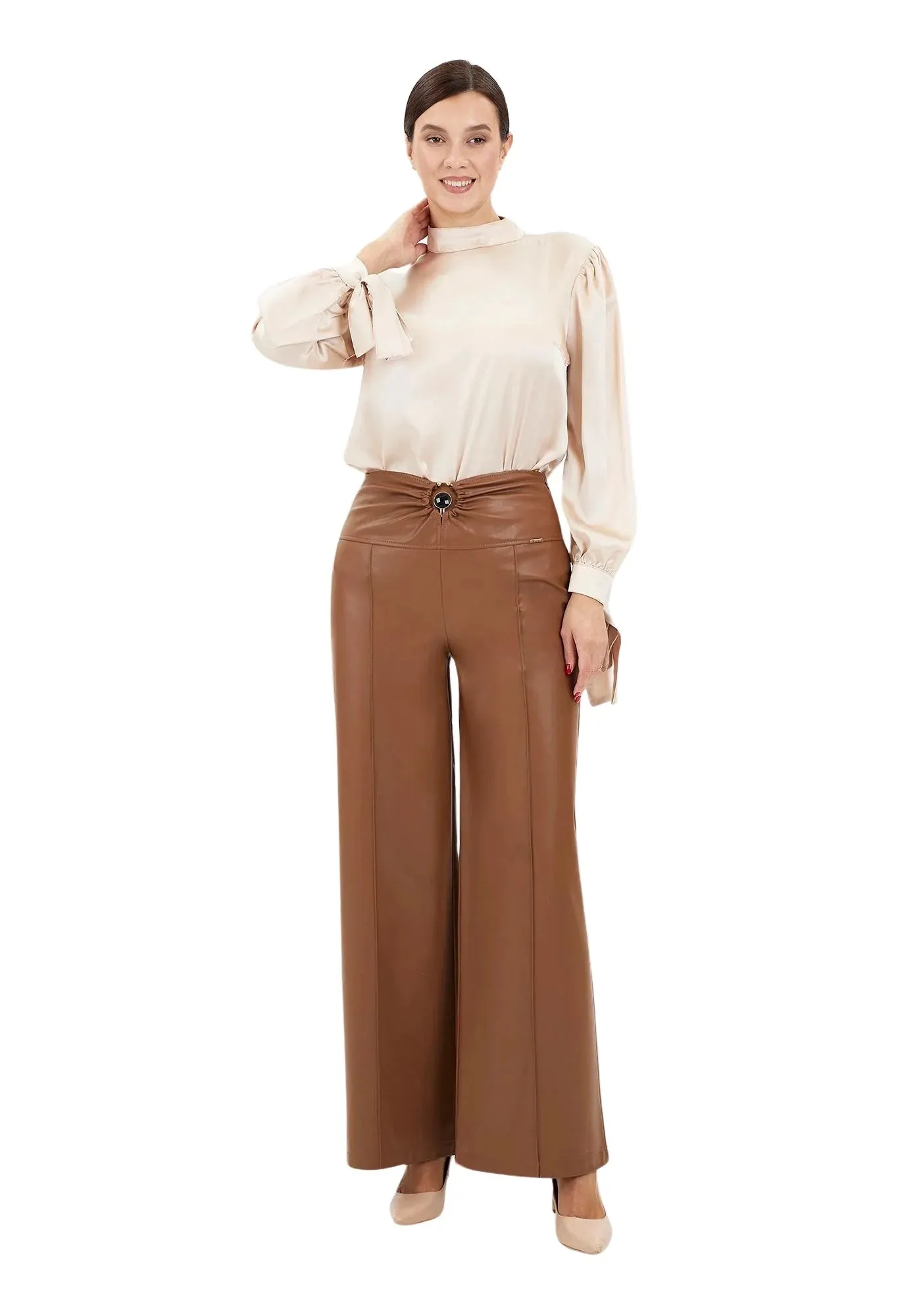 Faux Leather Wide-Leg Women's Pants