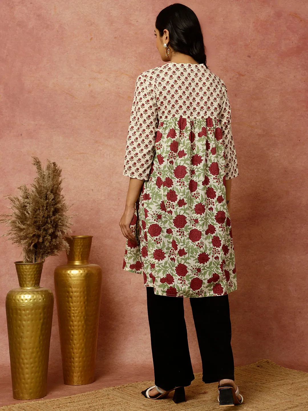 Floral Block Printed Loose Fit Cotton Kurta