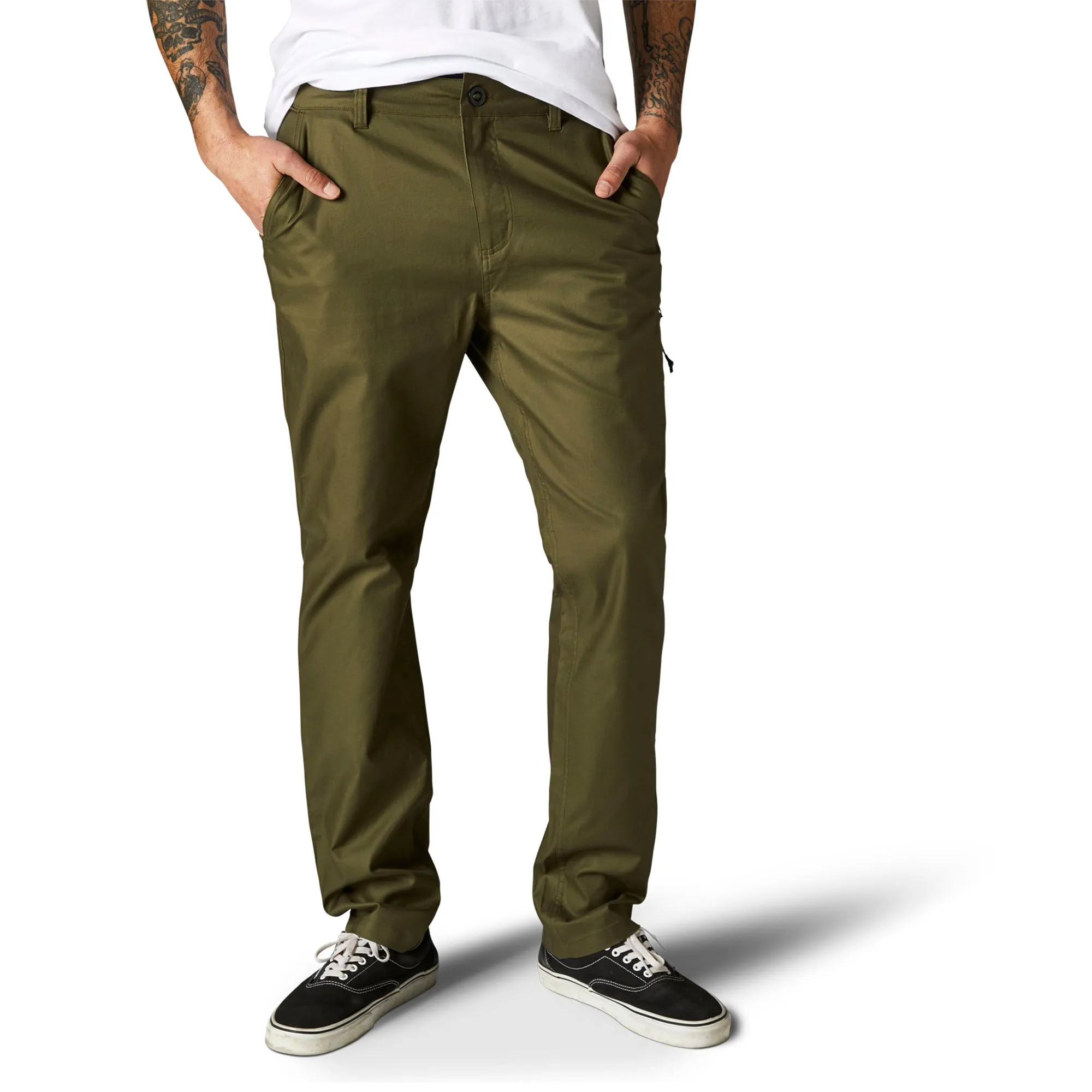 Fox Racing  Mens Fatigue Green Essex Stretch Pants DWR Coated Classic Chino Style -