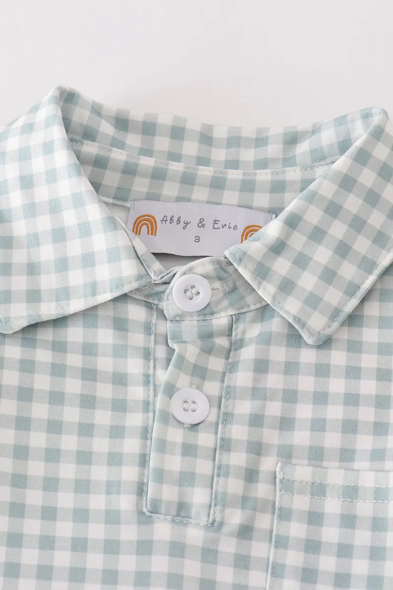 Green gingham boy set