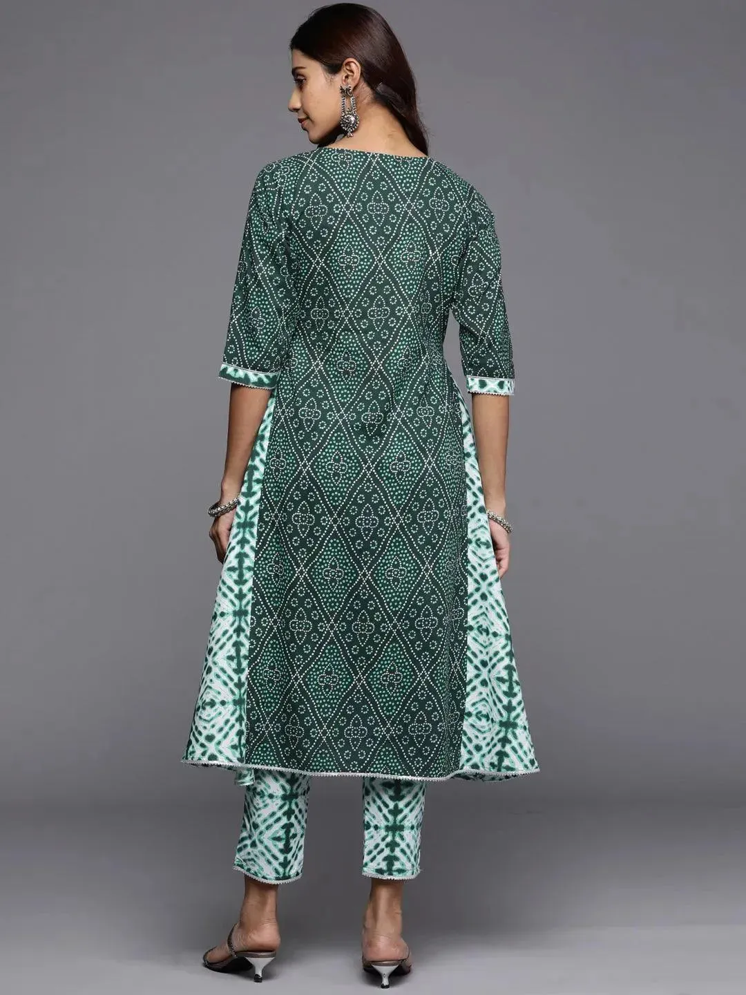 Green Printed Cotton A-Line Kurta