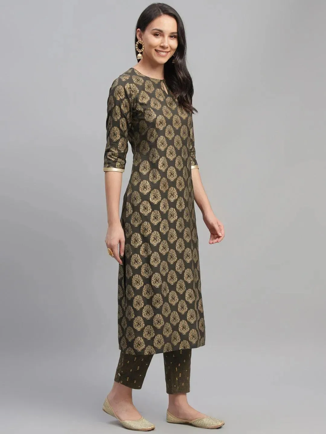 Grey Printed Cotton Kurta