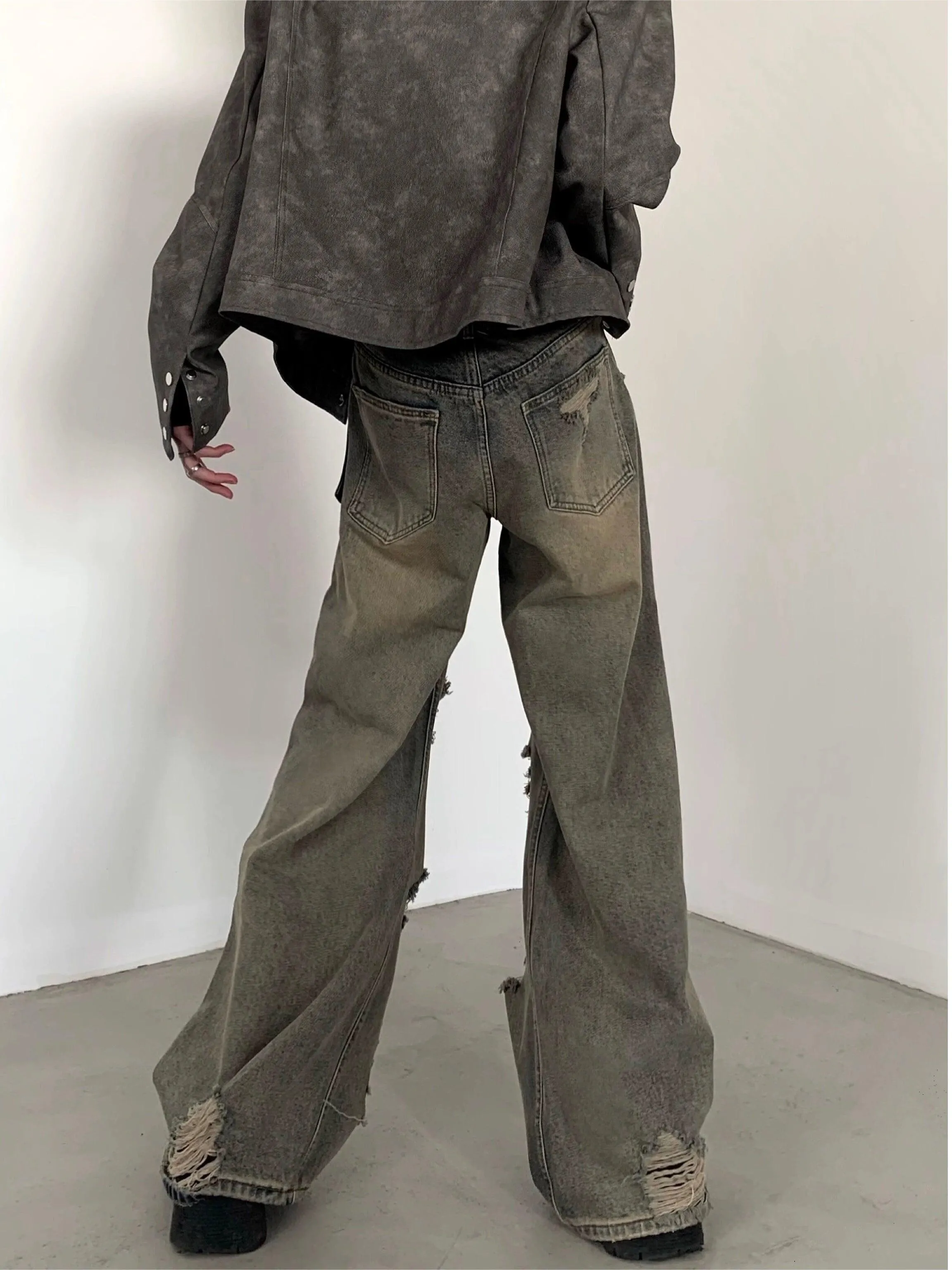 Heavily Distressed Wide-Leg Cargo Pants