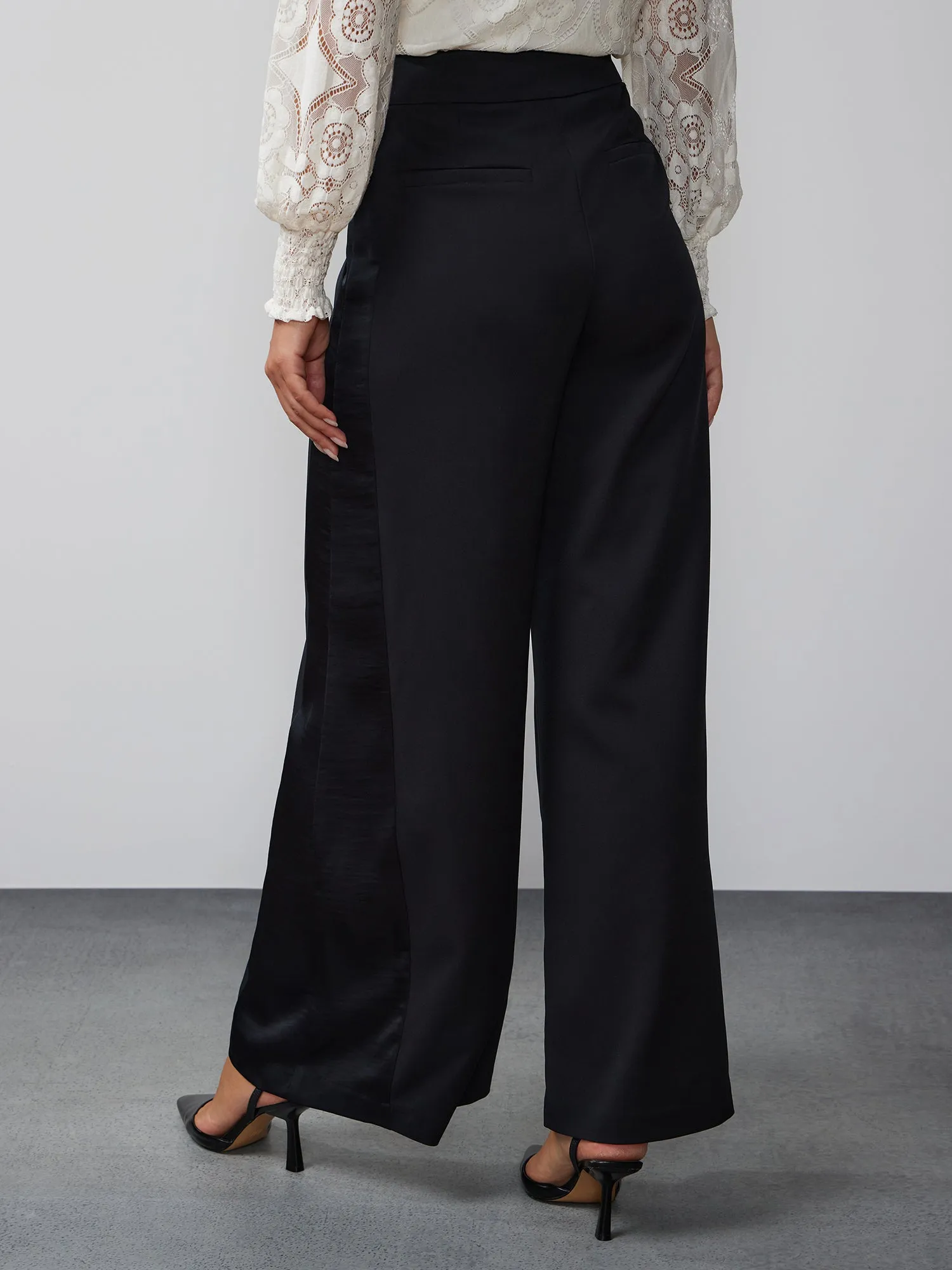 High Rise Wide Leg Satin Stripe Pant