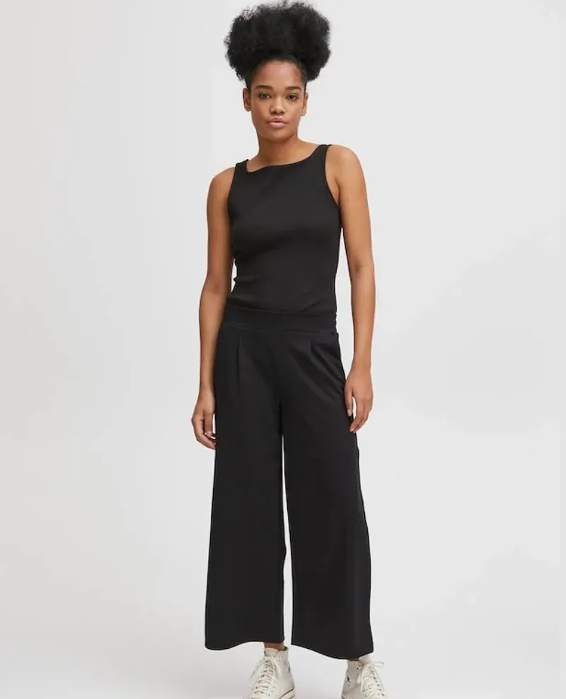 Ichi Kate Black Wide Leg Trousers