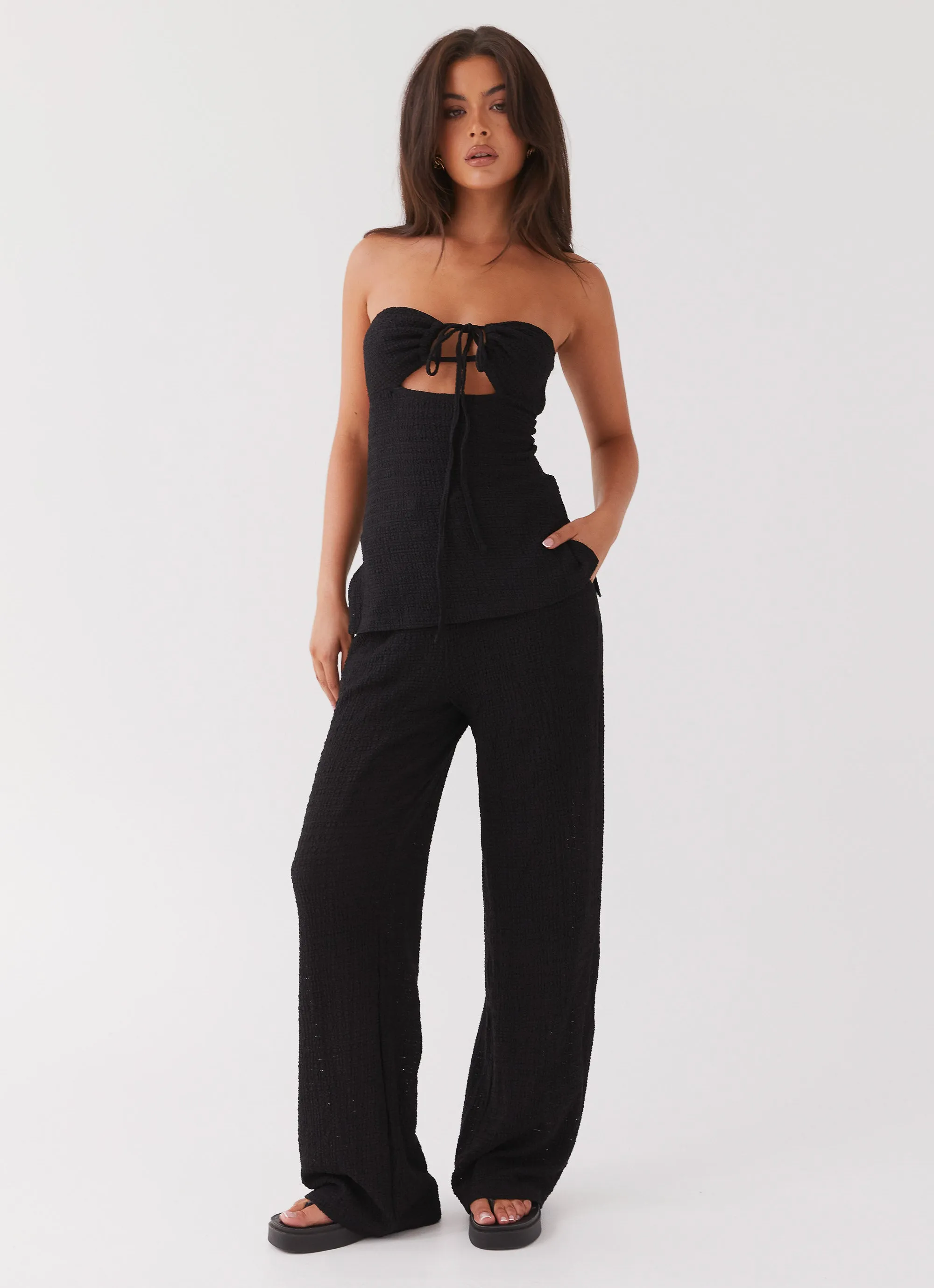 Jadey Waffle Pants - Black