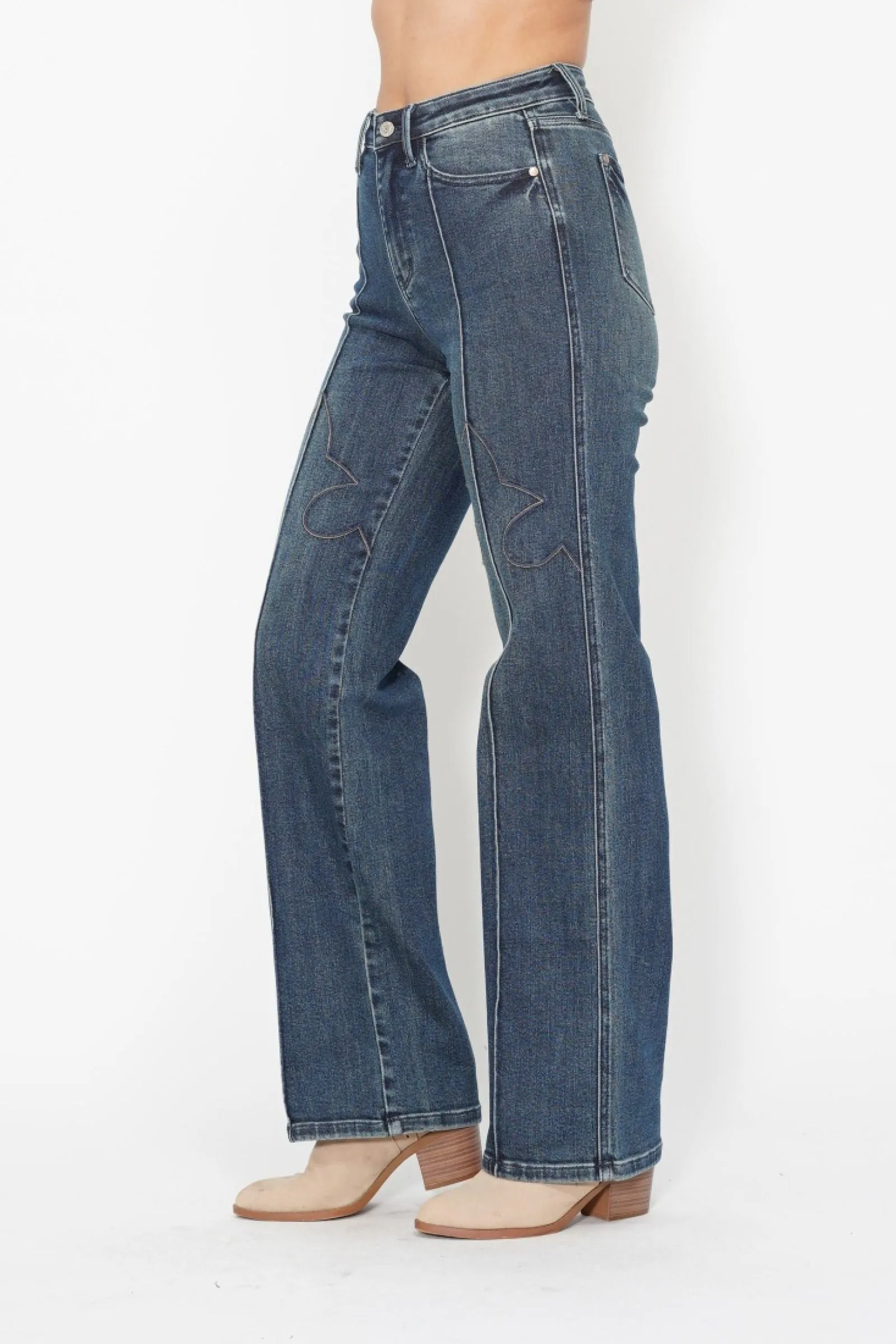 Judy Blue High Waisted Western Seam Detail Straight Leg Jeans