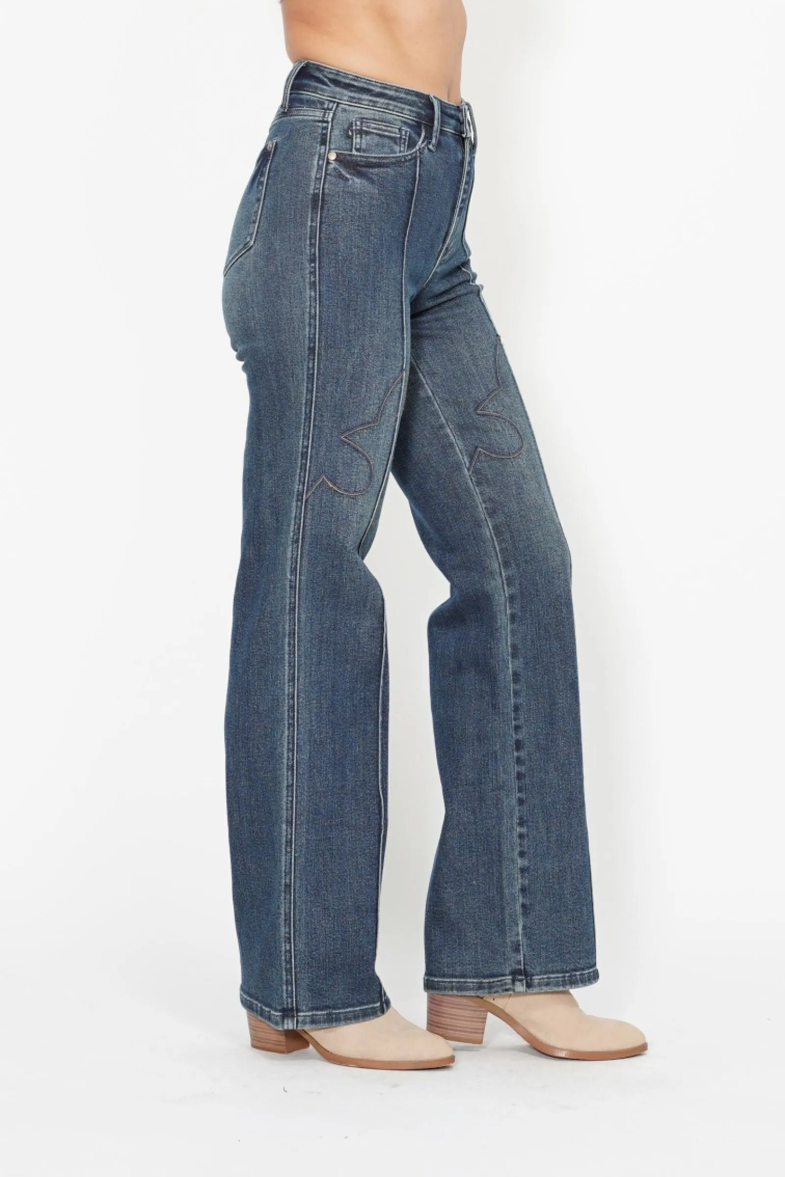 Judy Blue High Waisted Western Seam Detail Straight Leg Jeans