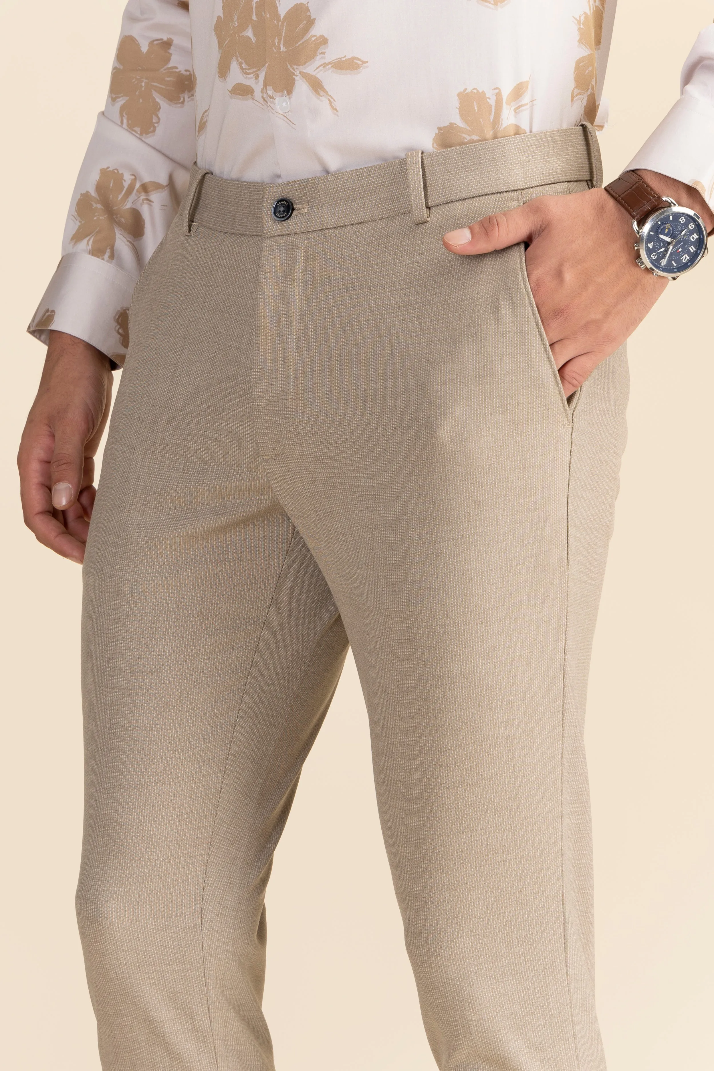 Khaki Striped 4 Way Stretch Trousers