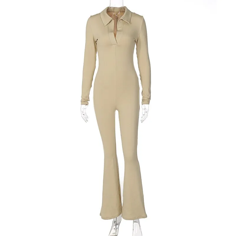 Long Sleeve V-Neck Skinny Jumpsuit