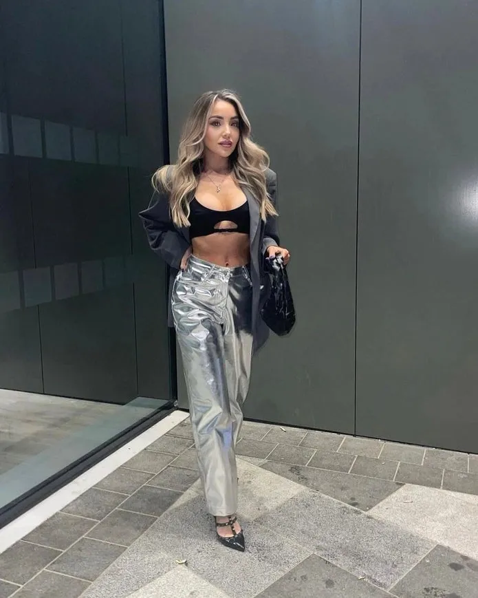 Lupe Straight Faux Leather Metallic Pants Silver