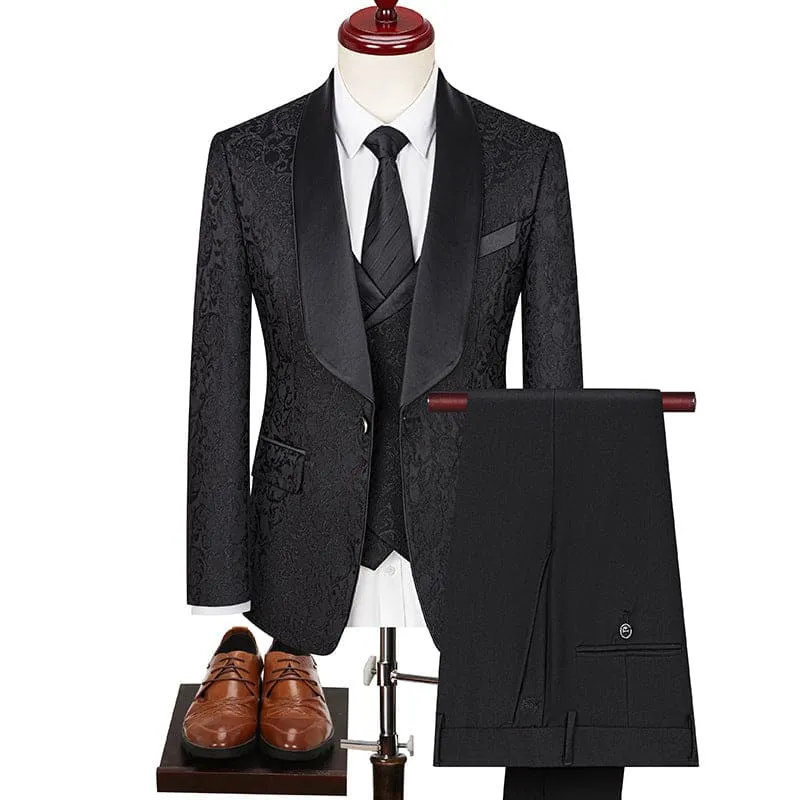 Men's Paisley Jacquard Wedding Groom Suit with Accessories