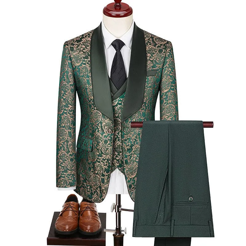 Men's Paisley Jacquard Wedding Groom Suit with Accessories