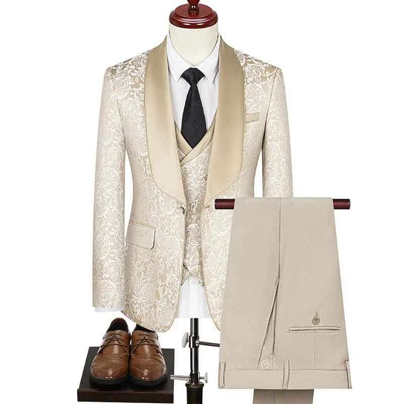 Men's Paisley Jacquard Wedding Groom Suit with Accessories