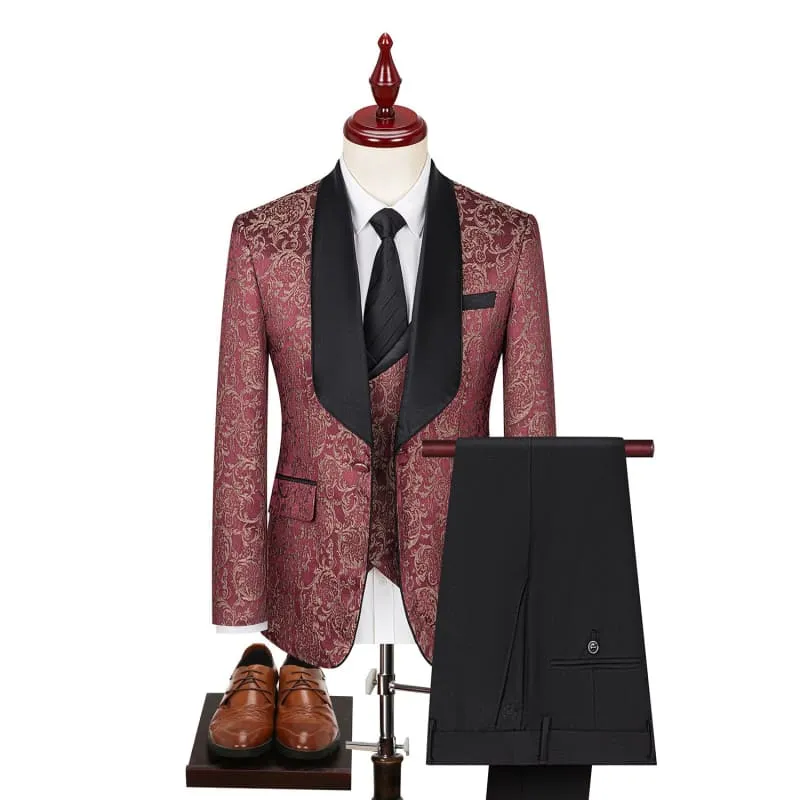 Men's Paisley Jacquard Wedding Groom Suit with Accessories