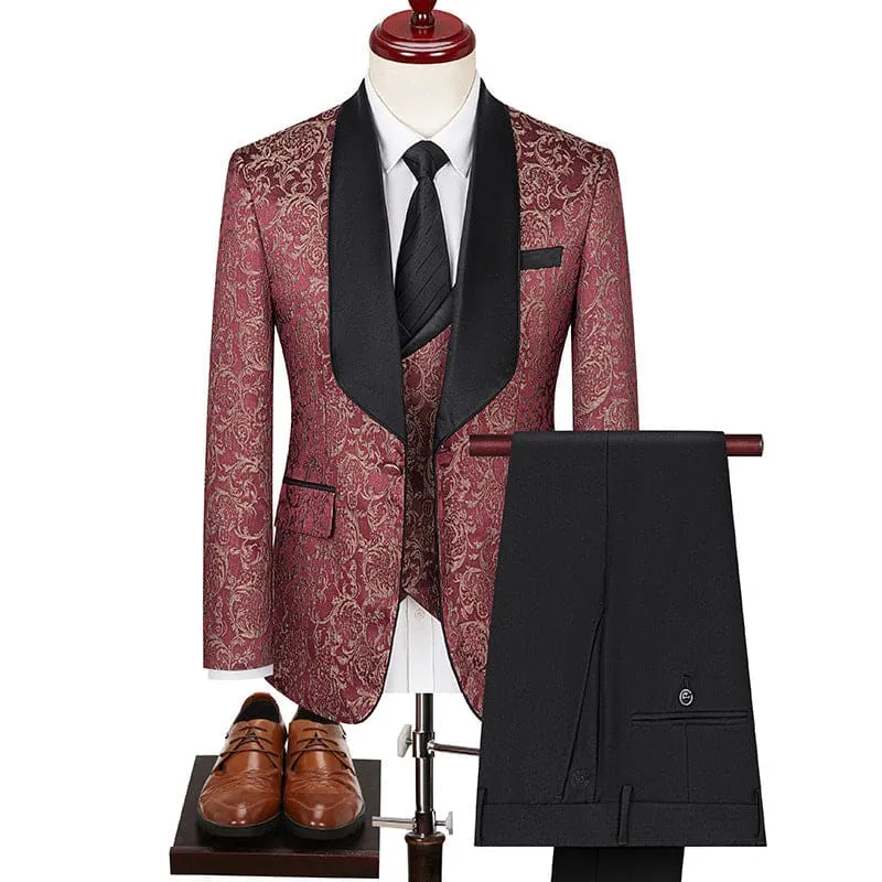 Men's Paisley Jacquard Wedding Groom Suit with Accessories