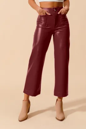 Mid Rise Faux Leather Wide Leg Boot Pants