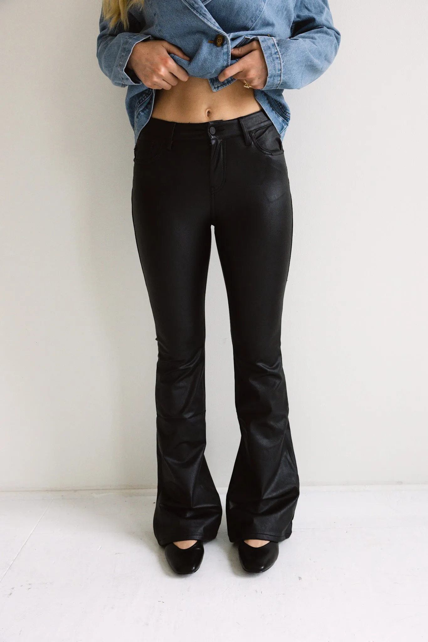 Mid-Rise Flared Faux Leather Pants