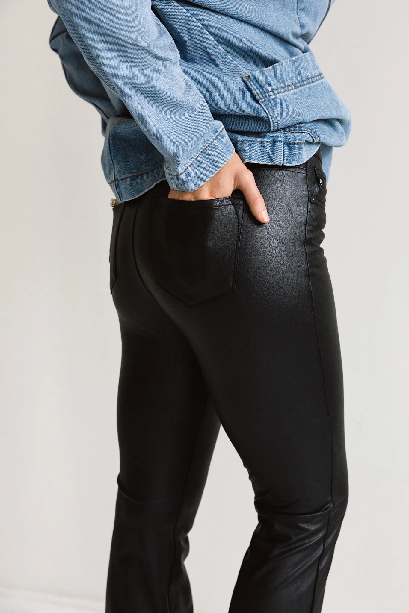 Mid-Rise Flared Faux Leather Pants