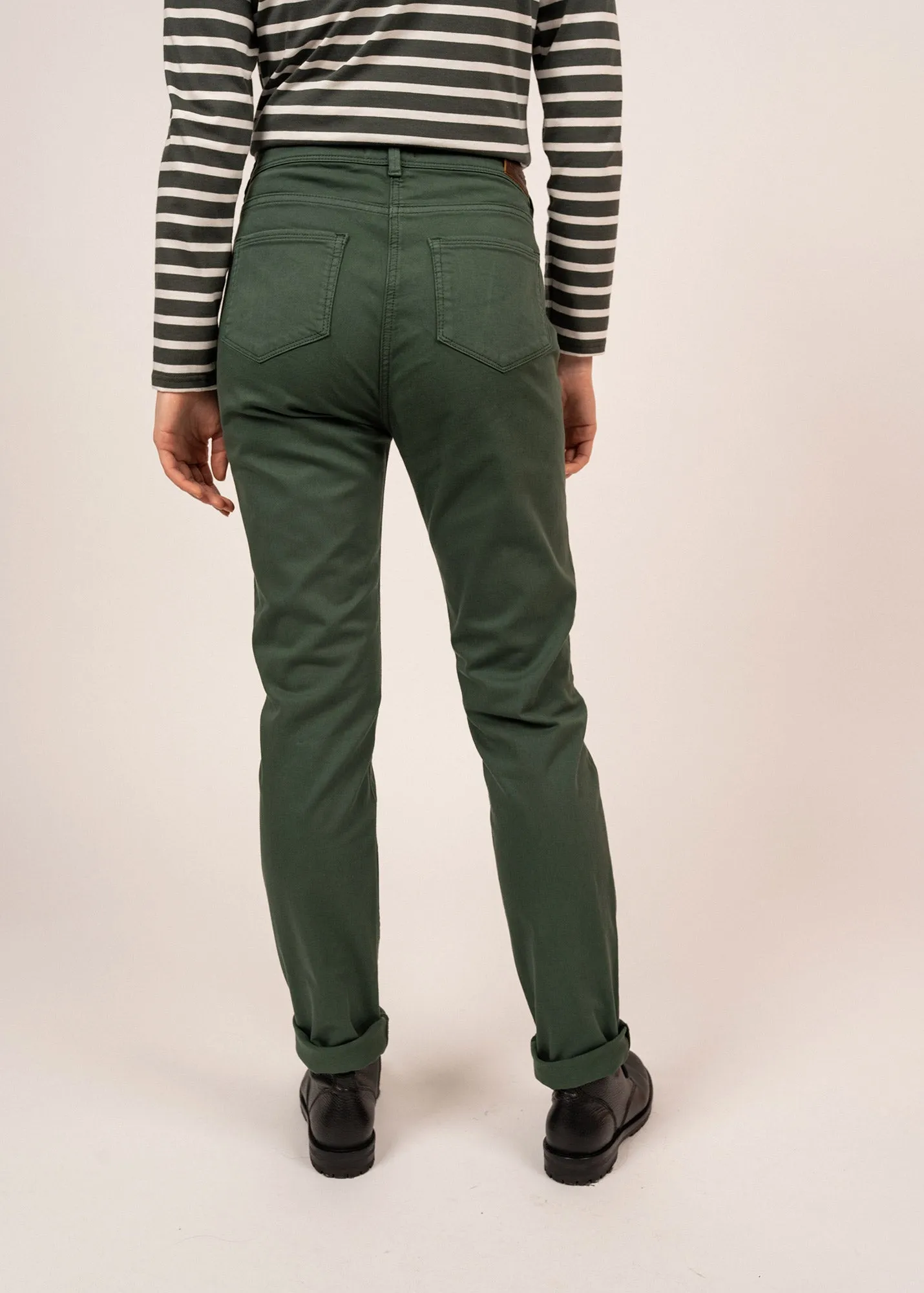 Mimosa high waist pants - slim fit, in stretch cotton (VEGETAL)