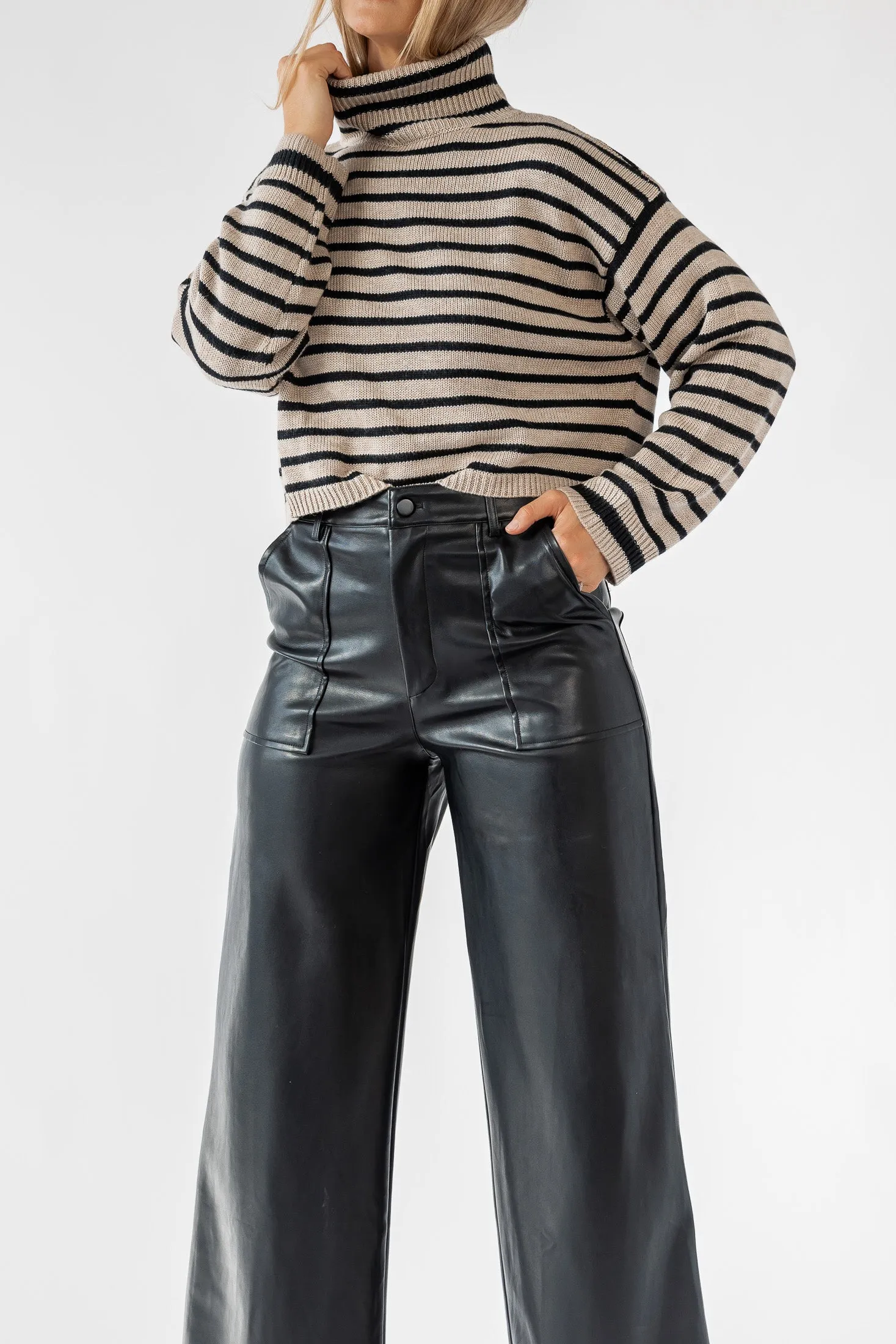 Moira Black Faux Leather Pant - Final Sale