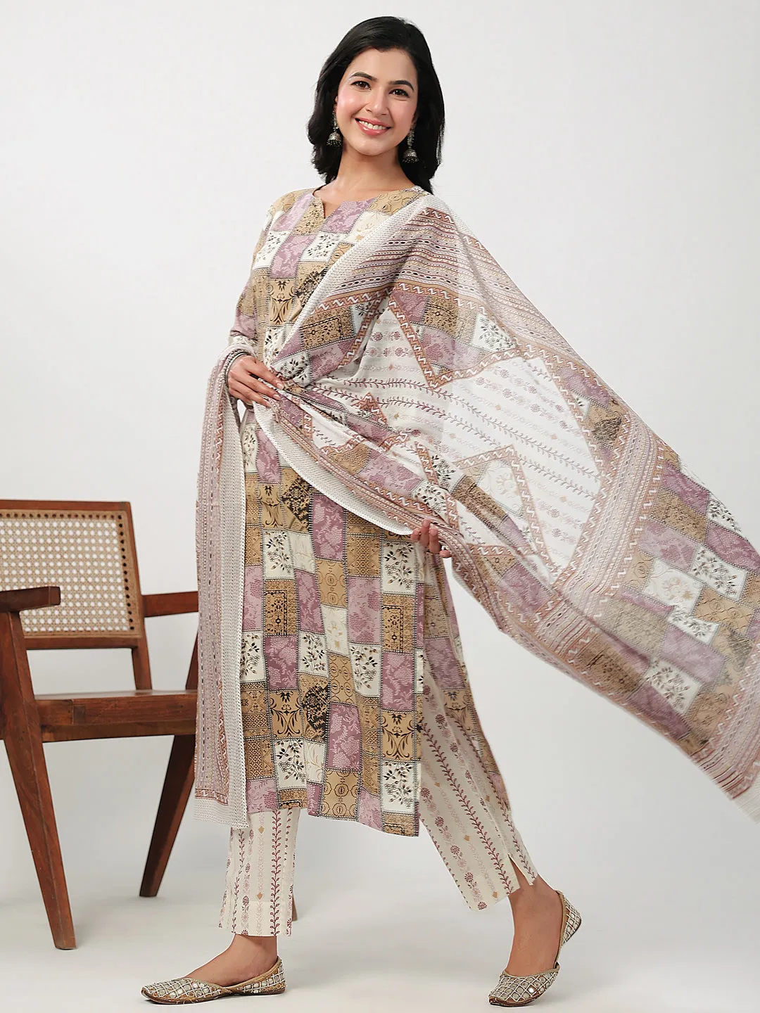 Multicolor Cotton Ethnic Motifs Kurta Set